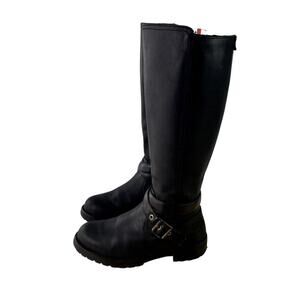 UGG Boot Women 6.5 Harington Black Leather Buckle Riding Moto Biker High 1019071